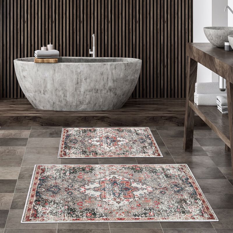 Casa si Gradina - Textile si covoare - Covoare - Covorase baie - Set covorase de baie, L'essentiel Maison, multicolor, 50x60 cm si 60x100 cm, 100% poliester, antiderapant, antibacterian, 299ANR1572 - Infinity.ro