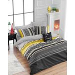 Casa si Gradina - Textile si covoare - Lenjerii de pat - Seturi de lenjerie - Set lenjerie pat dublu, L'essentiel Maison, galben negru gri, 200x220 cm, 100% bumbac ranforsat - Infinity.ro