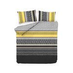 Casa si Gradina - Textile si covoare - Lenjerii de pat - Seturi de lenjerie - Set lenjerie pat dublu, L'essentiel Maison, galben negru gri, 200x220 cm, 100% bumbac ranforsat - Infinity.ro