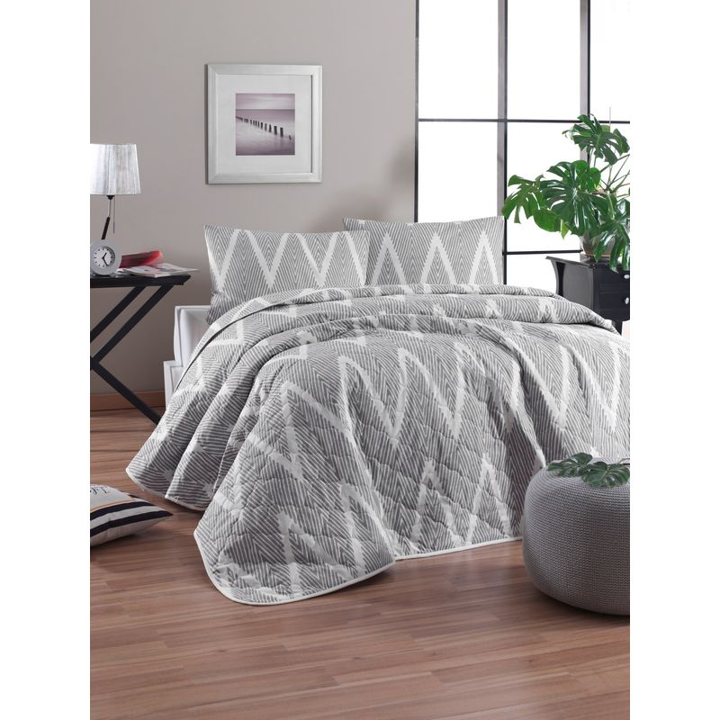 Casa si Gradina - Textile si covoare - Pături și cuverturi - Cuverturi - Cuvertura de pat single, L'essentiel Maison, gri alb, 155x200 cm, 65% bumbac 35% poliester, lavabila la masina - Infinity.ro