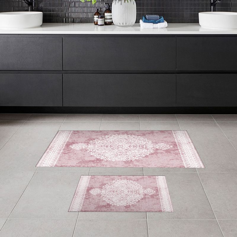 Casa si Gradina - Textile si covoare - Covoare - Covorase baie - Set covorase de baie, L'essentiel Maison, pudra, 50x60 cm si 60x100 cm, 100% poliester, antiderapant, 299ANR1681 - Infinity.ro