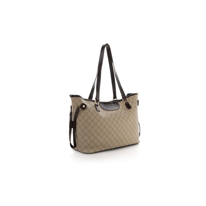Fashion, accesorii si bijuterii - Femei - Accesorii femei - Genti si rucsacuri femei - Geanta tote, Lucky Bees, dama, crem si maro, 37x15x28 cm, piele polivinilica - Infinity.ro