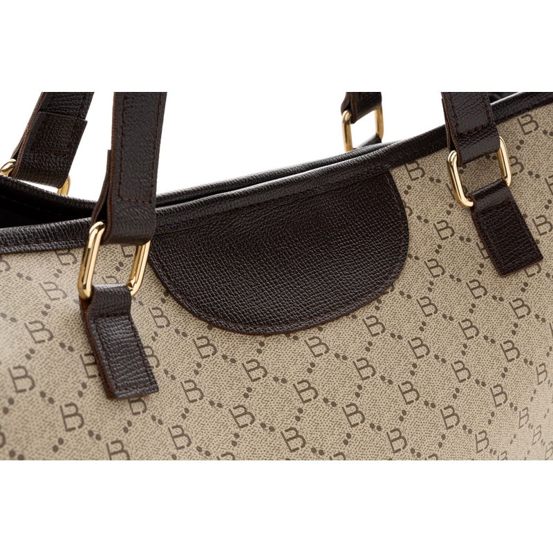 Fashion, accesorii si bijuterii - Femei - Accesorii femei - Genti si rucsacuri femei - Geanta tote, Lucky Bees, dama, crem si maro, 37x15x28 cm, piele polivinilica - Infinity.ro