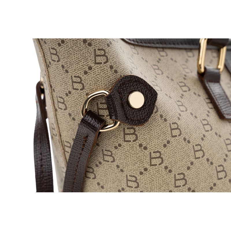 Fashion, accesorii si bijuterii - Femei - Accesorii femei - Genti si rucsacuri femei - Geanta tote, Lucky Bees, dama, crem si maro, 37x15x28 cm, piele polivinilica - Infinity.ro