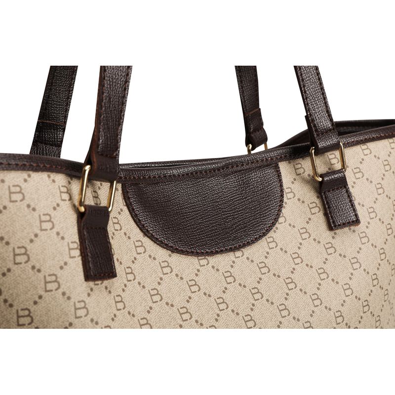 Fashion, accesorii si bijuterii - Femei - Accesorii femei - Genti si rucsacuri femei - Geanta tote, Lucky Bees, dama, crem si maro, 37x15x28 cm, piele polivinilica - Infinity.ro