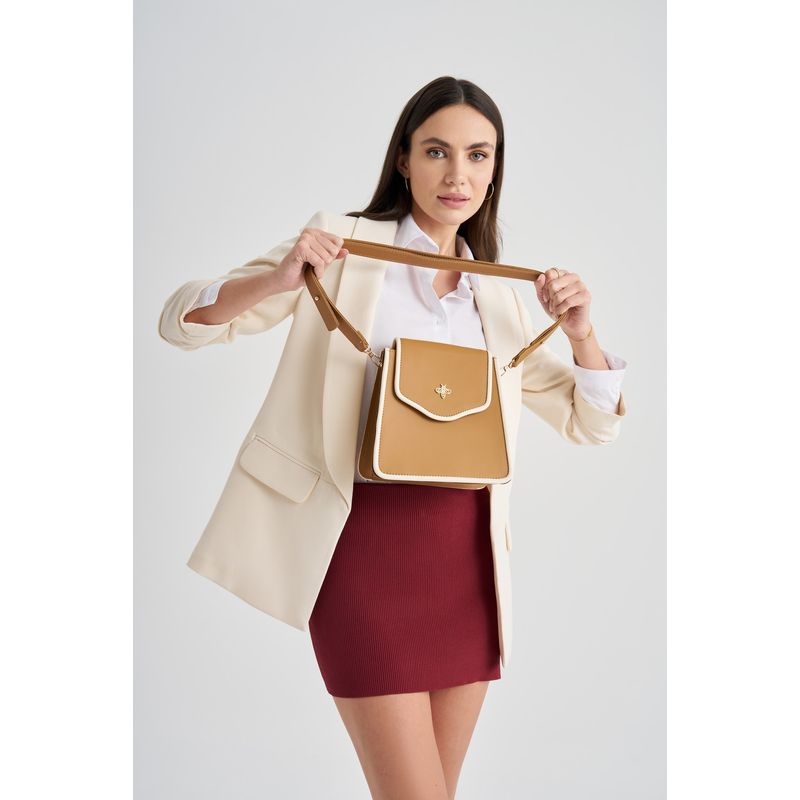 Fashion, accesorii si bijuterii - Femei - Accesorii femei - Genti si rucsacuri femei - Geanta de umar, Lucky Bees, dama, camel crem, 22x11x22 cm, piele ecologica - Infinity.ro