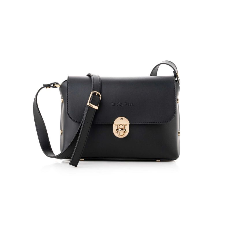 Fashion, accesorii si bijuterii - Femei - Accesorii femei - Genti si rucsacuri femei - Geanta crossbody, Lucky Bees, piele polivinilica, negru, 25x9x17 cm - Infinity.ro