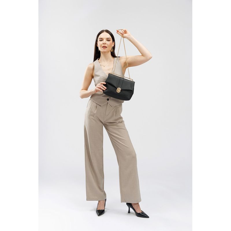 Fashion, accesorii si bijuterii - Femei - Accesorii femei - Genti si rucsacuri femei - Geanta de umar, Lucky Bees, piele poliuretanica, negru, 26x10x20 cm - Infinity.ro