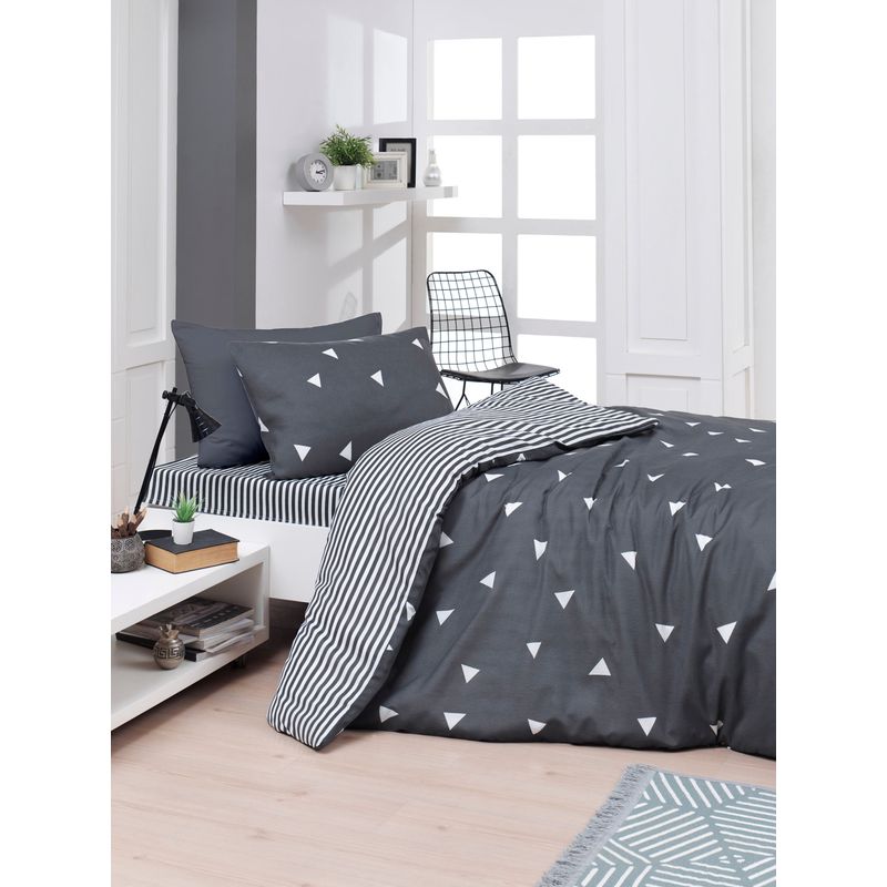 Casa si Gradina - Textile si covoare - Lenjerii de pat - Seturi de lenjerie - Set lenjerie pat single, L'essentiel Maison, gri alb, 160x220 cm, bumbac poliester, 143EPJ4326 - Infinity.ro