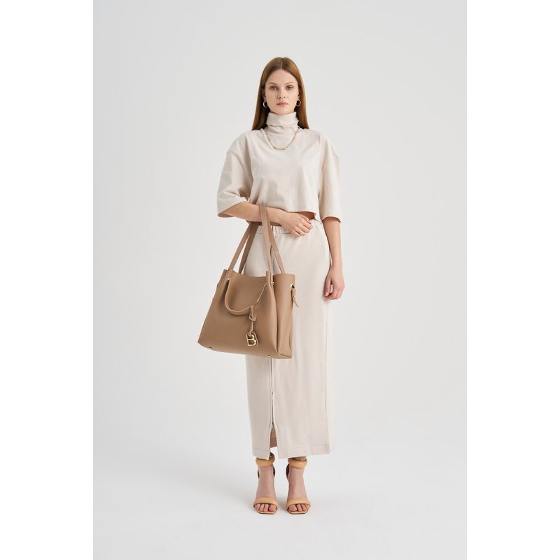 Fashion, accesorii si bijuterii - Femei - Accesorii femei - Genti si rucsacuri femei - Geanta de umar, Lucky Bees, piele polivinilica, camel, 36x12x33 cm - Infinity.ro