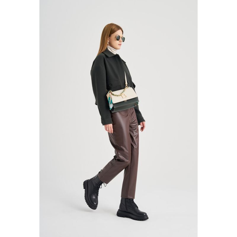 Fashion, accesorii si bijuterii - Femei - Accesorii femei - Genti si rucsacuri femei - Geanta crossbody, Lucky Bees, piele polivinilica, crem, verde inchis, 23x10x16 cm - Infinity.ro