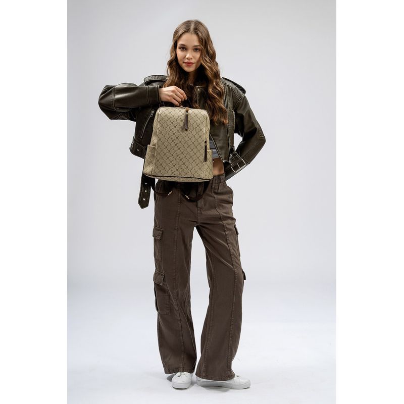 Fashion, accesorii si bijuterii - Femei - Accesorii femei - Genti si rucsacuri femei - Rucsac, Lucky Bees, dama, crem maro, 34x13x35 cm, piele sintetica - Infinity.ro