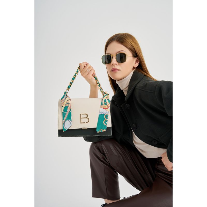 Fashion, accesorii si bijuterii - Femei - Accesorii femei - Genti si rucsacuri femei - Geanta crossbody, Lucky Bees, piele polivinilica, crem, verde inchis, 23x10x16 cm - Infinity.ro