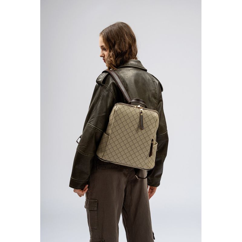 Fashion, accesorii si bijuterii - Femei - Accesorii femei - Genti si rucsacuri femei - Rucsac, Lucky Bees, dama, crem maro, 34x13x35 cm, piele sintetica - Infinity.ro