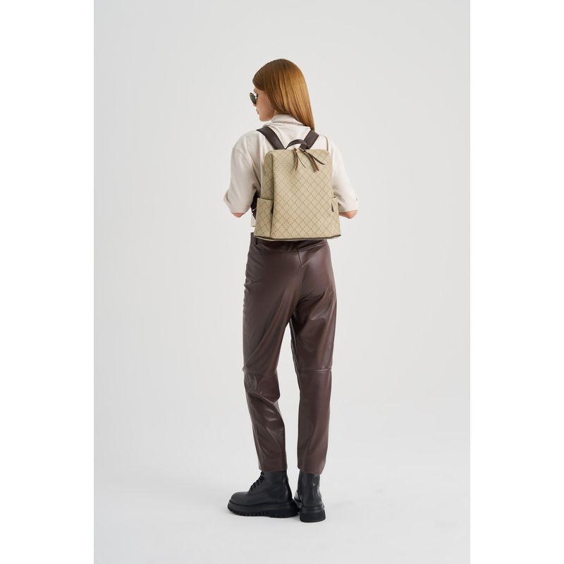 Fashion, accesorii si bijuterii - Femei - Accesorii femei - Genti si rucsacuri femei - Rucsac, Lucky Bees, dama, crem maro, 34x13x35 cm, piele sintetica - Infinity.ro