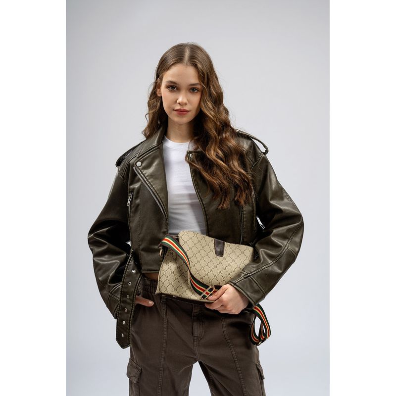 Fashion, accesorii si bijuterii - Femei - Accesorii femei - Genti si rucsacuri femei - Geanta de umar, Lucky Bees, dama, crem maro, 29x13x21 cm, piele sintetica - Infinity.ro