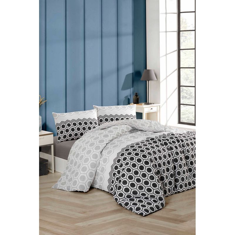 Casa si Gradina - Textile si covoare - Lenjerii de pat - Seturi de lenjerie - Set lenjerie pat single, L'essentiel Maison, negru alb gri, 160x220 cm, bumbac poliester, 670TBH1111 - Infinity.ro