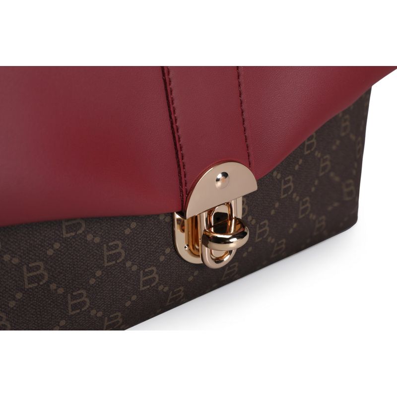 Fashion, accesorii si bijuterii - Femei - Accesorii femei - Genti si rucsacuri femei - Geanta de umar, Lucky Bees, piele polivinilica, rosu bordo si maro, 26x10x20 cm - Infinity.ro