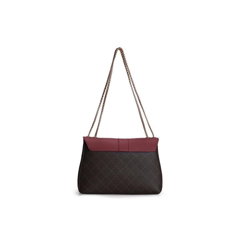 Fashion, accesorii si bijuterii - Femei - Accesorii femei - Genti si rucsacuri femei - Geanta de umar, Lucky Bees, piele polivinilica, rosu bordo si maro, 26x10x20 cm - Infinity.ro