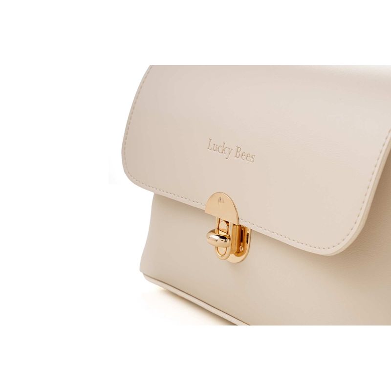 Fashion, accesorii si bijuterii - Femei - Accesorii femei - Genti si rucsacuri femei - Geanta crossbody, Lucky Bees, piele polivinilica, crem, 25x9x17 cm - Infinity.ro