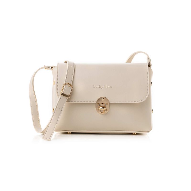 Fashion, accesorii si bijuterii - Femei - Accesorii femei - Genti si rucsacuri femei - Geanta crossbody, Lucky Bees, piele polivinilica, crem, 25x9x17 cm - Infinity.ro