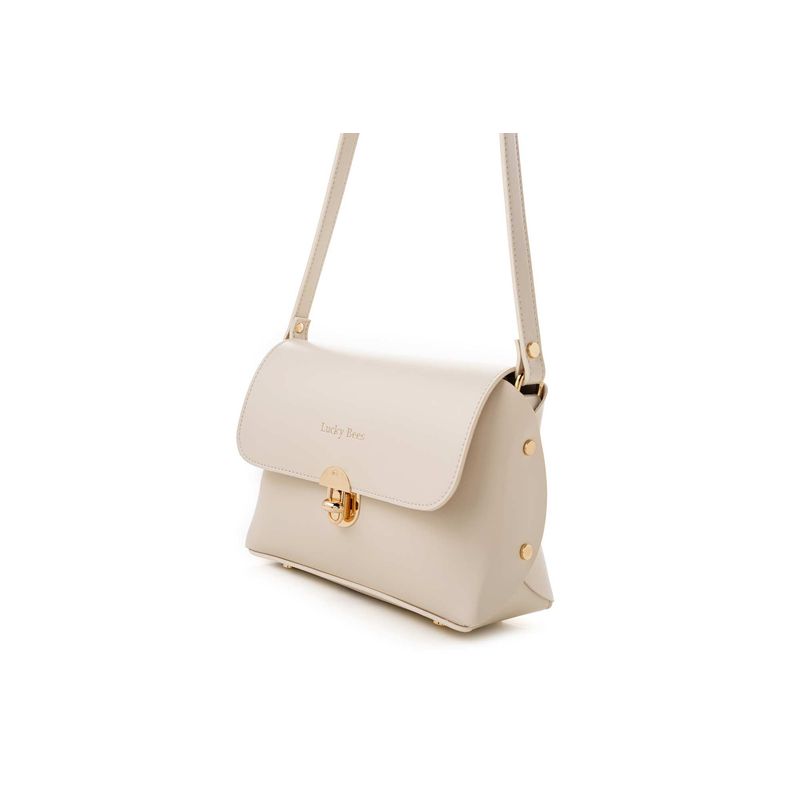 Fashion, accesorii si bijuterii - Femei - Accesorii femei - Genti si rucsacuri femei - Geanta crossbody, Lucky Bees, piele polivinilica, crem, 25x9x17 cm - Infinity.ro