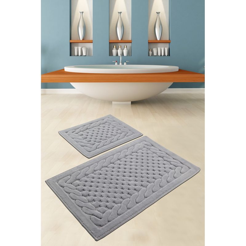Casa si Gradina - Textile si covoare - Covoare - Covorase baie - Set covorase de baie, L'essentiel Maison, gri, 60x100 cm + 50x60 cm, 100% bumbac, antiderapant - Infinity.ro