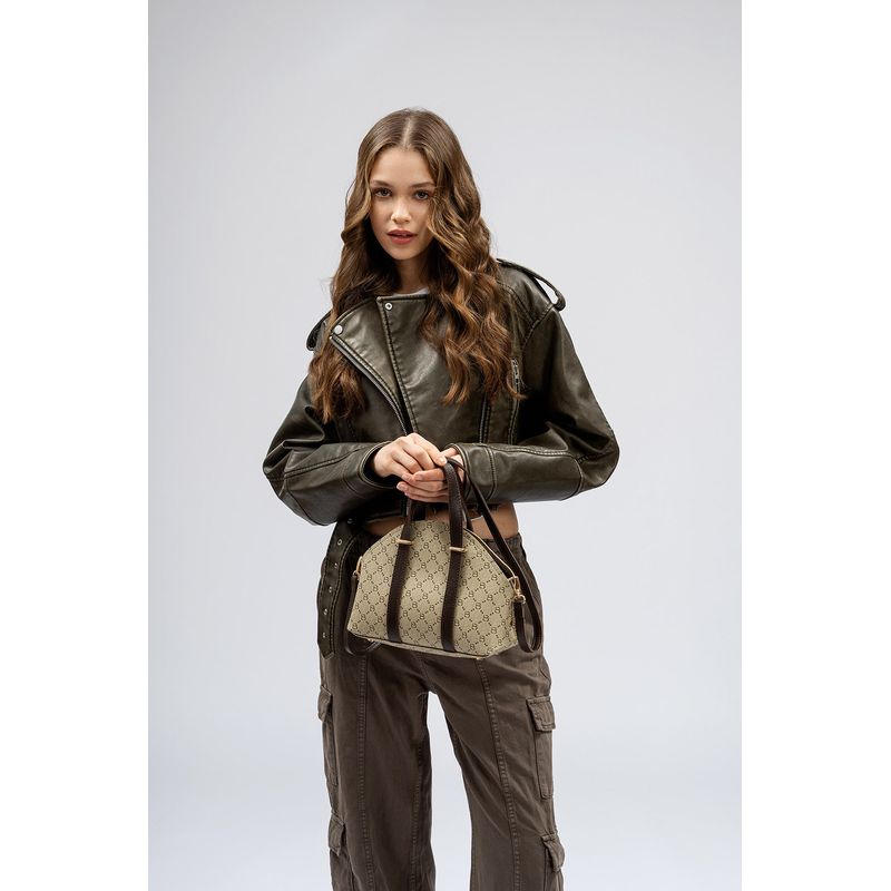 Fashion, accesorii si bijuterii - Femei - Accesorii femei - Genti si rucsacuri femei - Geanta de mana, Lucky Bees, dama, crem si maro, 27x10x20 cm, piele polivinilica - Infinity.ro