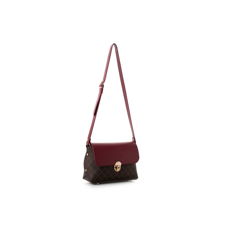 Fashion, accesorii si bijuterii - Femei - Accesorii femei - Genti si rucsacuri femei - Geanta crossbody, Lucky Bees, piele polivinilica, maro si rosu claret, 25x9x17 cm - Infinity.ro