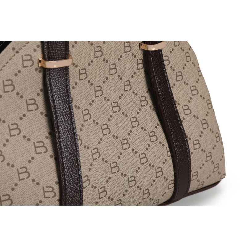 Fashion, accesorii si bijuterii - Femei - Accesorii femei - Genti si rucsacuri femei - Geanta de mana, Lucky Bees, dama, crem si maro, 27x10x20 cm, piele polivinilica - Infinity.ro