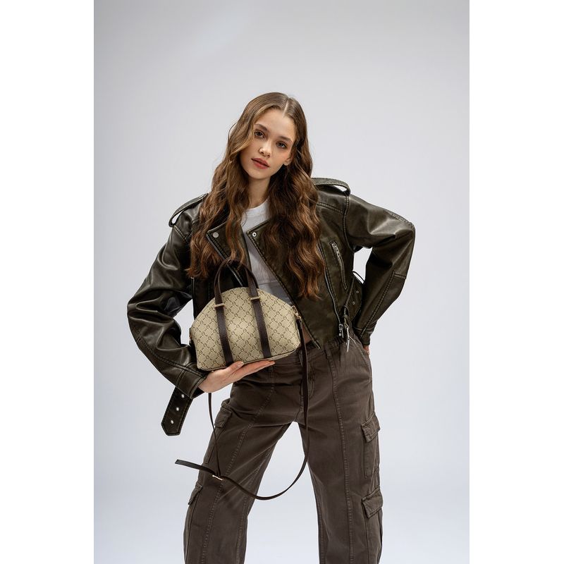 Fashion, accesorii si bijuterii - Femei - Accesorii femei - Genti si rucsacuri femei - Geanta de mana, Lucky Bees, dama, crem si maro, 27x10x20 cm, piele polivinilica - Infinity.ro