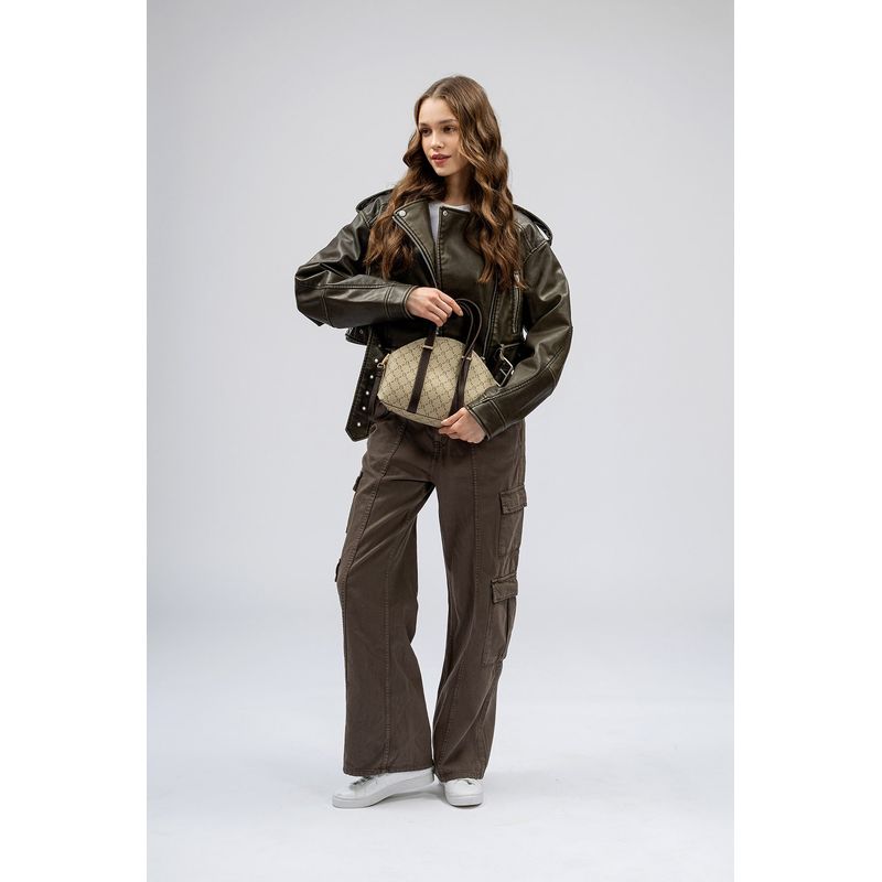 Fashion, accesorii si bijuterii - Femei - Accesorii femei - Genti si rucsacuri femei - Geanta de mana, Lucky Bees, dama, crem si maro, 27x10x20 cm, piele polivinilica - Infinity.ro