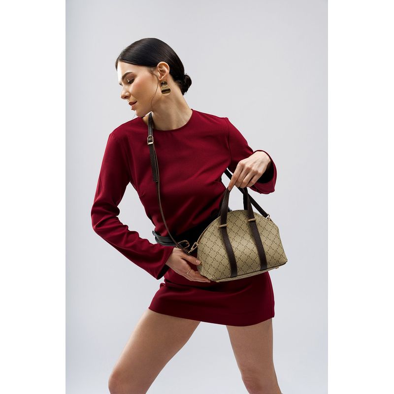 Fashion, accesorii si bijuterii - Femei - Accesorii femei - Genti si rucsacuri femei - Geanta de mana, Lucky Bees, dama, crem si maro, 27x10x20 cm, piele polivinilica - Infinity.ro