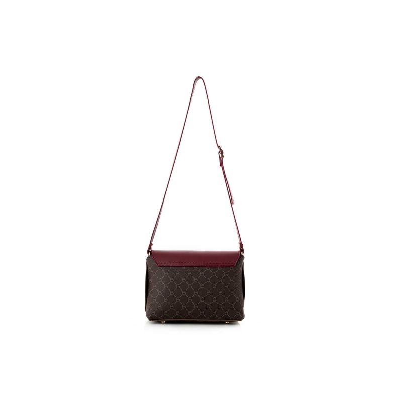 Fashion, accesorii si bijuterii - Femei - Accesorii femei - Genti si rucsacuri femei - Geanta crossbody, Lucky Bees, piele polivinilica, maro si rosu claret, 25x9x17 cm - Infinity.ro