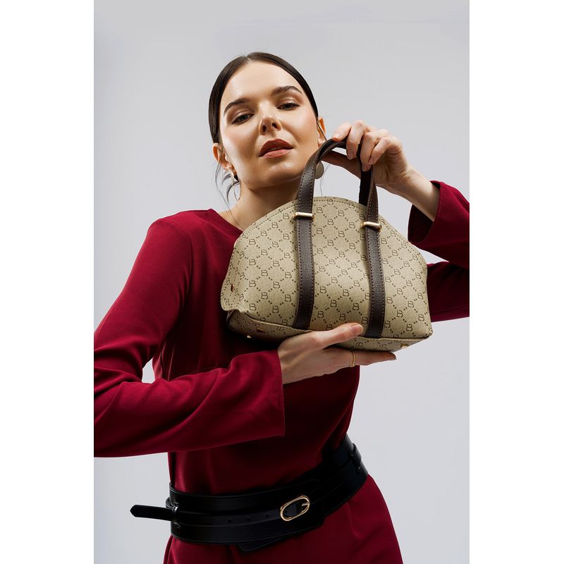 Fashion, accesorii si bijuterii - Femei - Accesorii femei - Genti si rucsacuri femei - Geanta de mana, Lucky Bees, dama, crem si maro, 27x10x20 cm, piele polivinilica - Infinity.ro