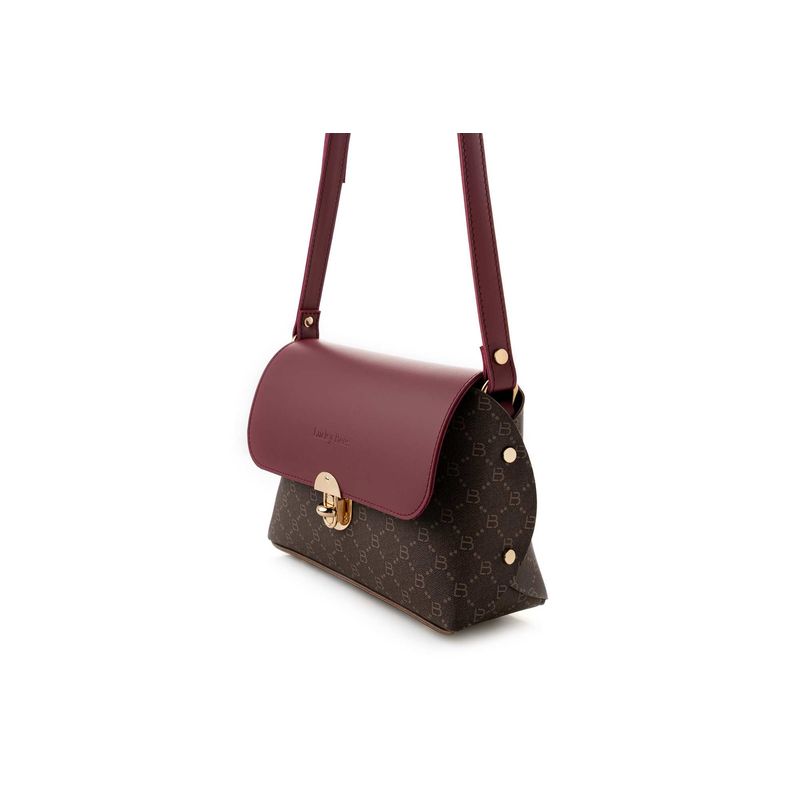 Fashion, accesorii si bijuterii - Femei - Accesorii femei - Genti si rucsacuri femei - Geanta crossbody, Lucky Bees, piele polivinilica, maro si rosu claret, 25x9x17 cm - Infinity.ro