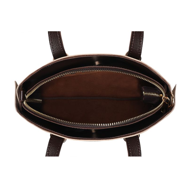 Fashion, accesorii si bijuterii - Femei - Accesorii femei - Genti si rucsacuri femei - Geanta de mana, Lucky Bees, dama, crem si maro, 27x10x20 cm, piele polivinilica - Infinity.ro