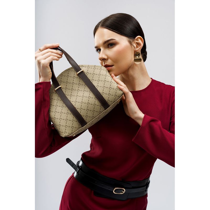 Fashion, accesorii si bijuterii - Femei - Accesorii femei - Genti si rucsacuri femei - Geanta de mana, Lucky Bees, dama, crem si maro, 27x10x20 cm, piele polivinilica - Infinity.ro