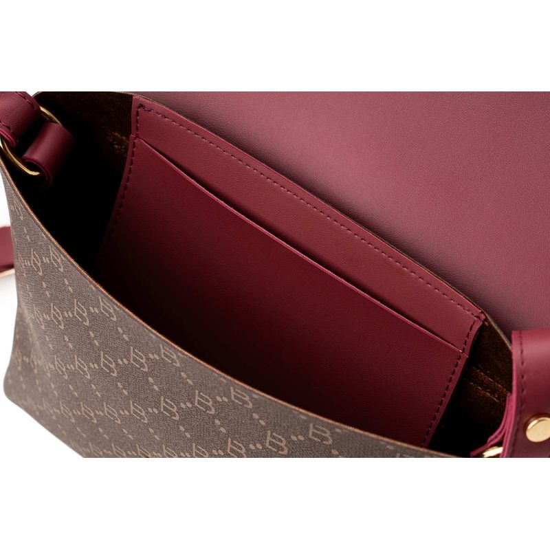 Fashion, accesorii si bijuterii - Femei - Accesorii femei - Genti si rucsacuri femei - Geanta crossbody, Lucky Bees, piele polivinilica, maro si rosu claret, 25x9x17 cm - Infinity.ro