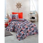 Casa si Gradina - Textile si covoare - Lenjerii de pat - Seturi de lenjerie - Set lenjerie pat, L'essentiel Maison, albastru inchis, rosu, alb, bumbac 100%, husa pilota 160x220 cm, cearsaf 160x240 cm, fata perna 50x70 cm - Infinity.ro