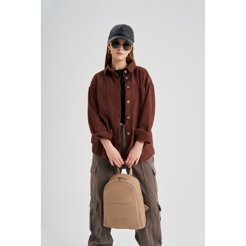 Fashion, accesorii si bijuterii - Femei - Accesorii femei - Genti si rucsacuri femei - Rucsac, Lucky Bees, piele ecologica, camel, 26x14x30 cm - Infinity.ro