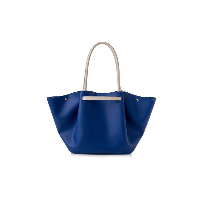 Fashion, accesorii si bijuterii - Femei - Accesorii femei - Genti si rucsacuri femei - Geanta tote, Lucky Bees, piele polivinilica, albastru sax si crem, 28x10x17 cm - Infinity.ro