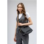 Fashion, accesorii si bijuterii - Femei - Accesorii femei - Genti si rucsacuri femei - Geanta de umar, Lucky Bees, dama, negru si gri, 29x13x21 cm, piele sintetica - Infinity.ro