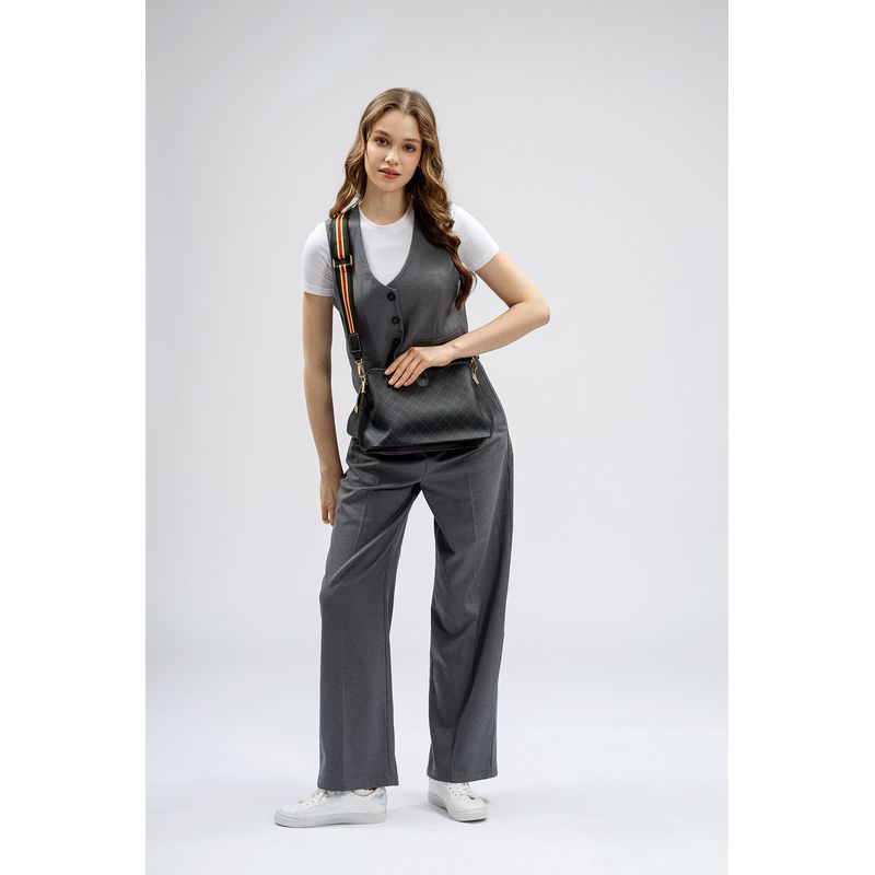 Fashion, accesorii si bijuterii - Femei - Accesorii femei - Genti si rucsacuri femei - Geanta de umar, Lucky Bees, dama, negru si gri, 29x13x21 cm, piele sintetica - Infinity.ro