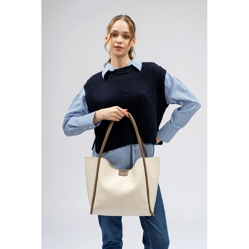 Fashion, accesorii si bijuterii - Femei - Accesorii femei - Genti si rucsacuri femei - Geanta tote, Lucky Bees, dama, crem, 30x9x29 cm, piele polivinilica - Infinity.ro