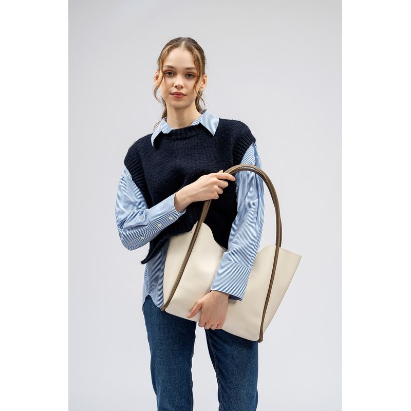 Fashion, accesorii si bijuterii - Femei - Accesorii femei - Genti si rucsacuri femei - Geanta tote, Lucky Bees, dama, crem, 30x9x29 cm, piele polivinilica - Infinity.ro