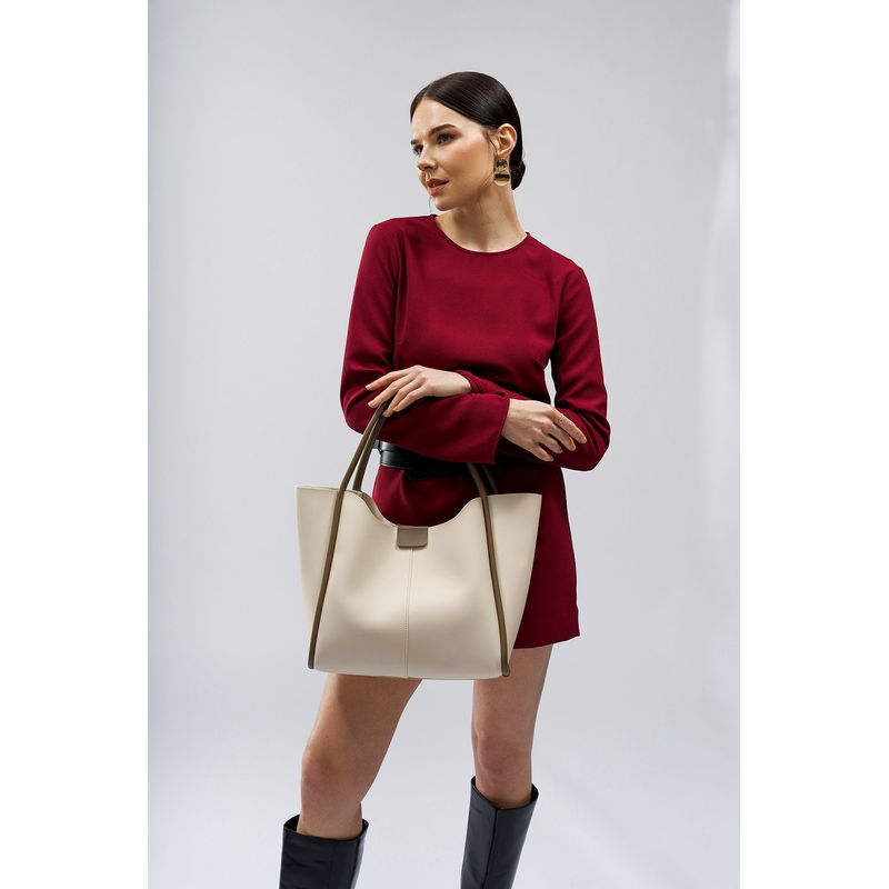 Fashion, accesorii si bijuterii - Femei - Accesorii femei - Genti si rucsacuri femei - Geanta tote, Lucky Bees, dama, crem, 30x9x29 cm, piele polivinilica - Infinity.ro