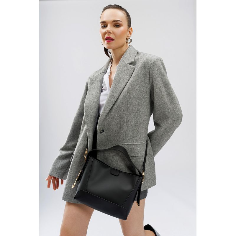 Fashion, accesorii si bijuterii - Femei - Accesorii femei - Genti si rucsacuri femei - Geanta de umar, Lucky Bees, piele ecologica, negru, 25x11x20 cm - Infinity.ro