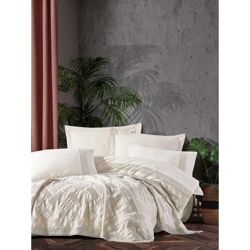 Casa si Gradina - Textile si covoare - Lenjerii de pat - Seturi de lenjerie - Set lenjerie de pat dublu, L'essentiel Maison, crem, bumbac 100%, jacquard, cearsaf 240x260 cm, husa pilota 200x220 cm - Infinity.ro