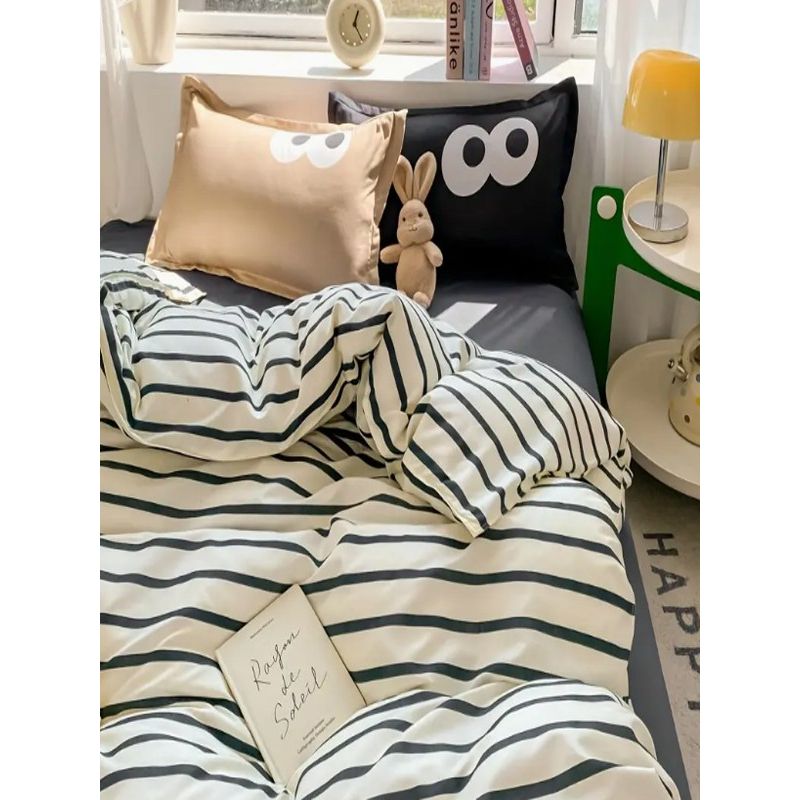 Casa si Gradina - Textile si covoare - Lenjerii de pat - Seturi de lenjerie - Set lenjerie pat dublu, L'essentiel Maison, negru maro, 200x220 cm, bumbac poliester - Infinity.ro